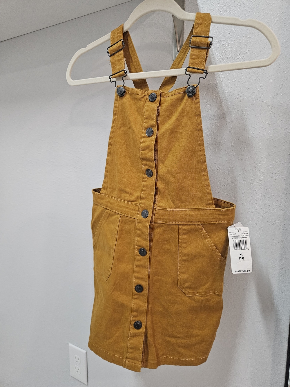 Jessica Simpson Mustard Yellow Button-Front Denim Pinafore Dress